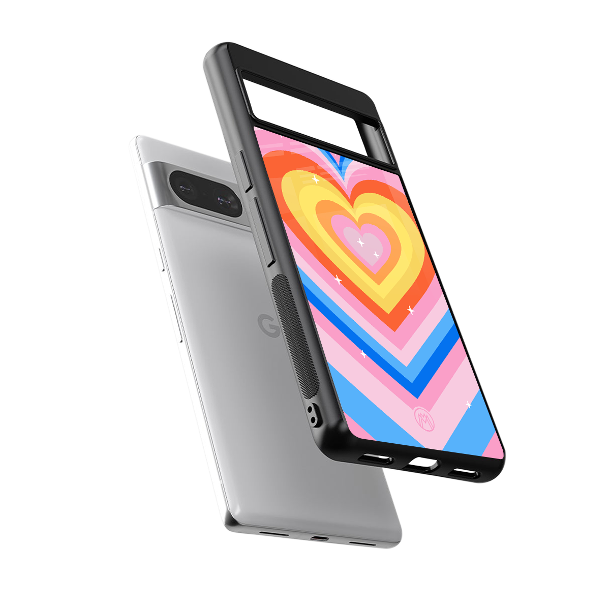 y2k rainbow hearts back phone cover | glass case for Google Pixel 8