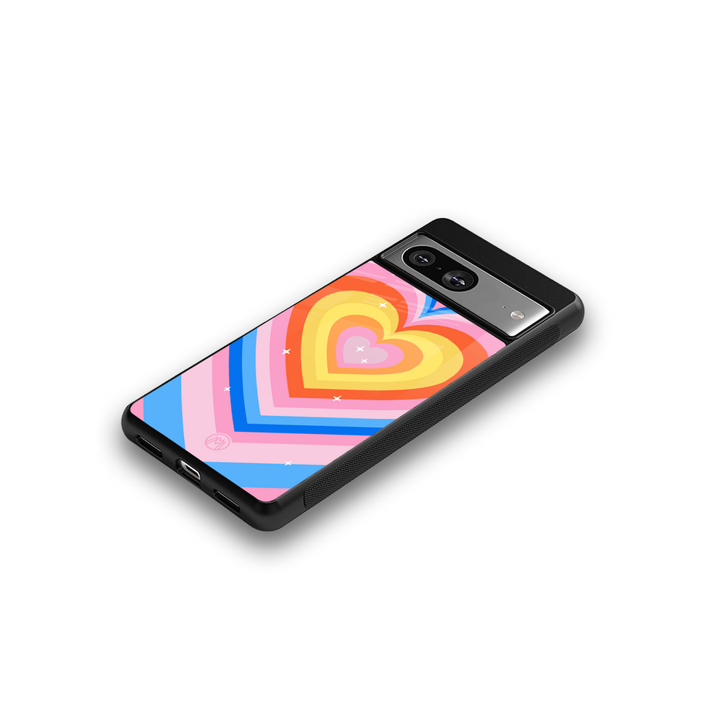 y2k rainbow hearts back phone cover | glass case for Google Pixel 8