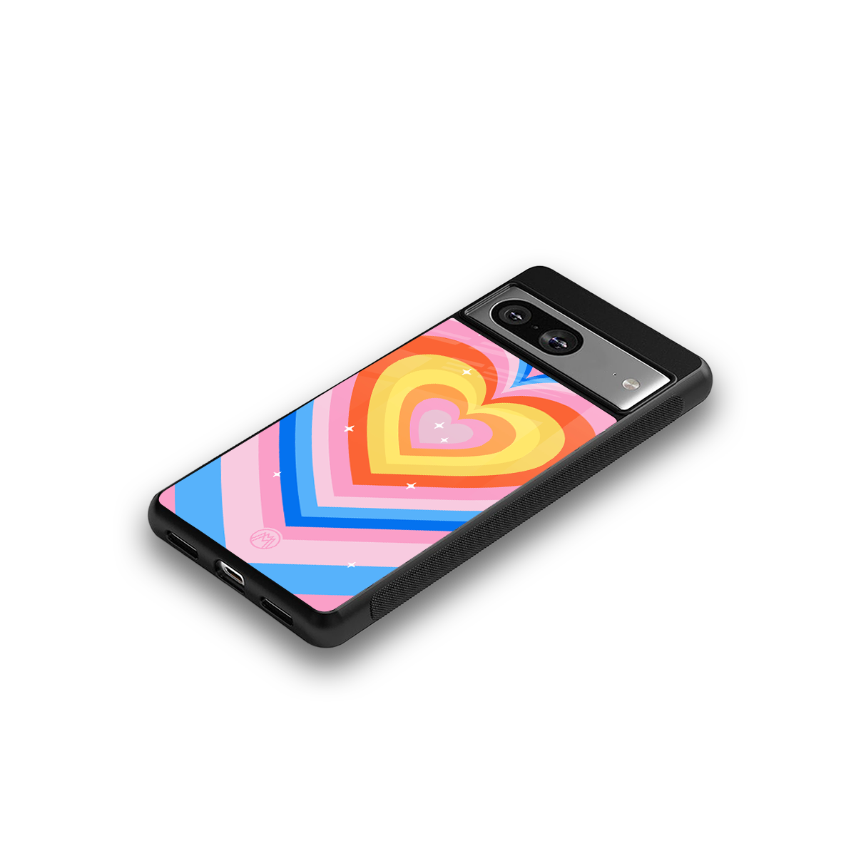 y2k rainbow hearts back phone cover | glass case for Google Pixel 8