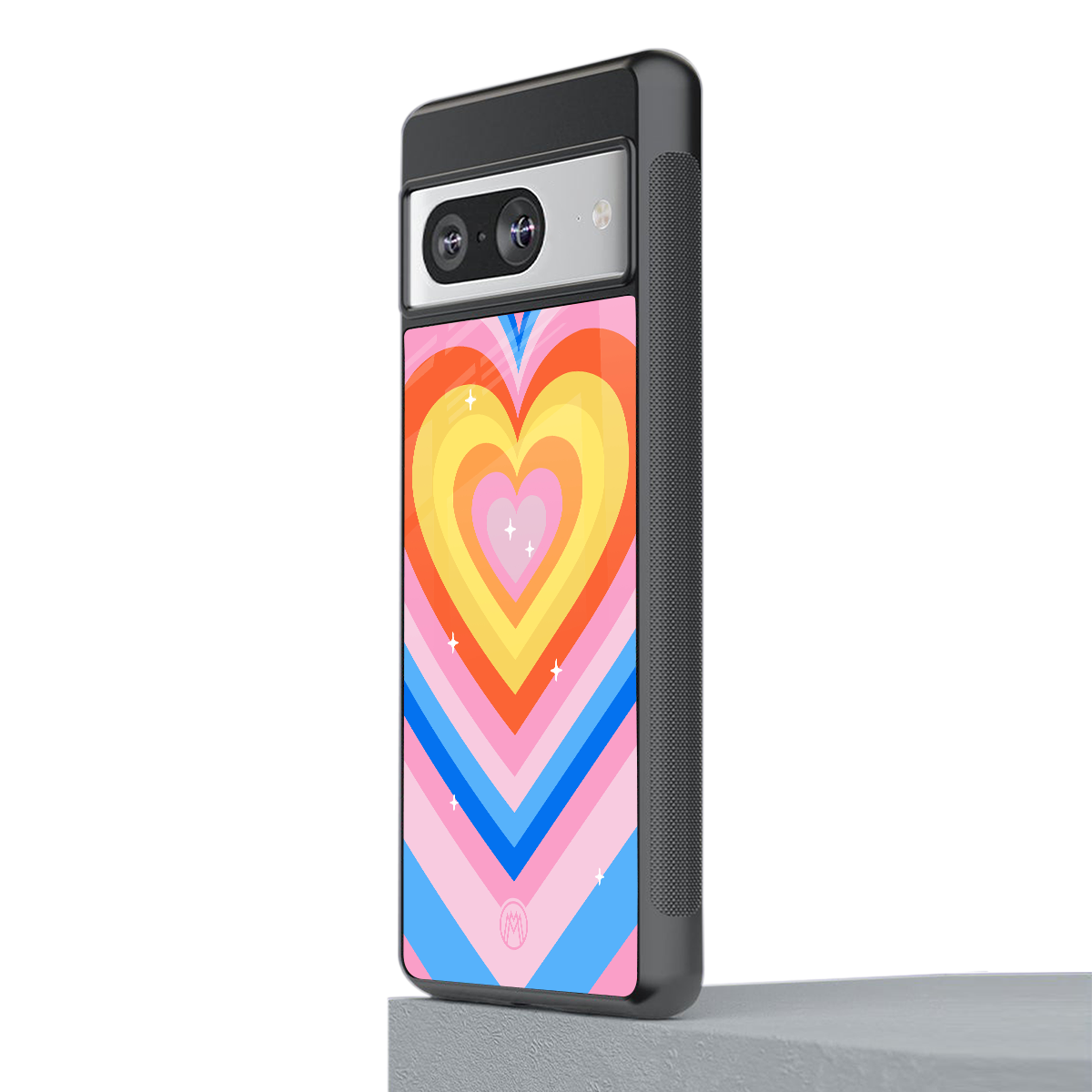 y2k rainbow hearts back phone cover | glass case for Google Pixel 8