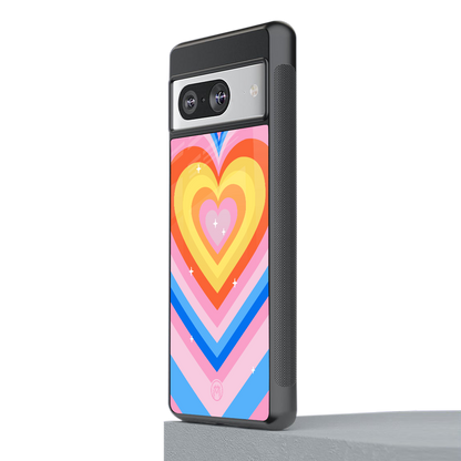 y2k rainbow hearts back phone cover | glass case for Google Pixel 8