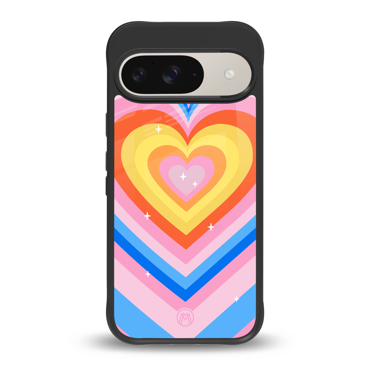 y2k rainbow hearts back phone cover | glass case for google pixel 9