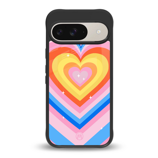 y2k rainbow hearts back phone cover | glass case for google pixel 9