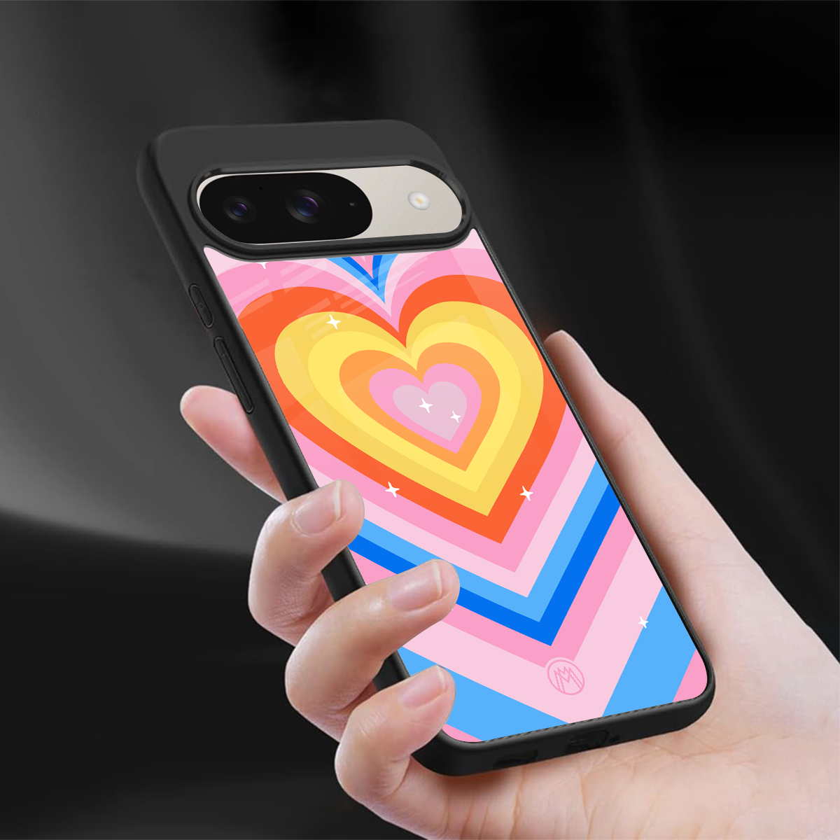 y2k rainbow hearts back phone cover | glass case for google pixel 9
