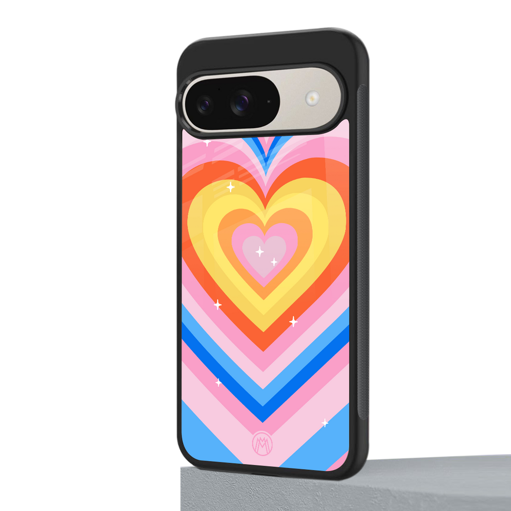 y2k rainbow hearts back phone cover | glass case for google pixel 9
