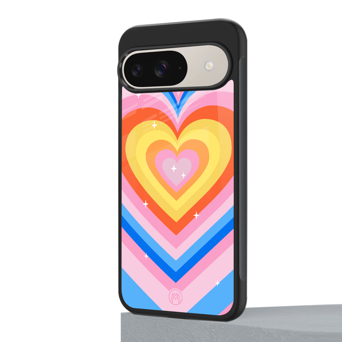y2k rainbow hearts back phone cover | glass case for google pixel 9