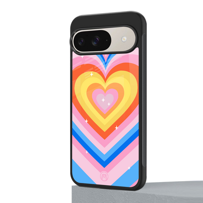 y2k rainbow hearts back phone cover | glass case for google pixel 9