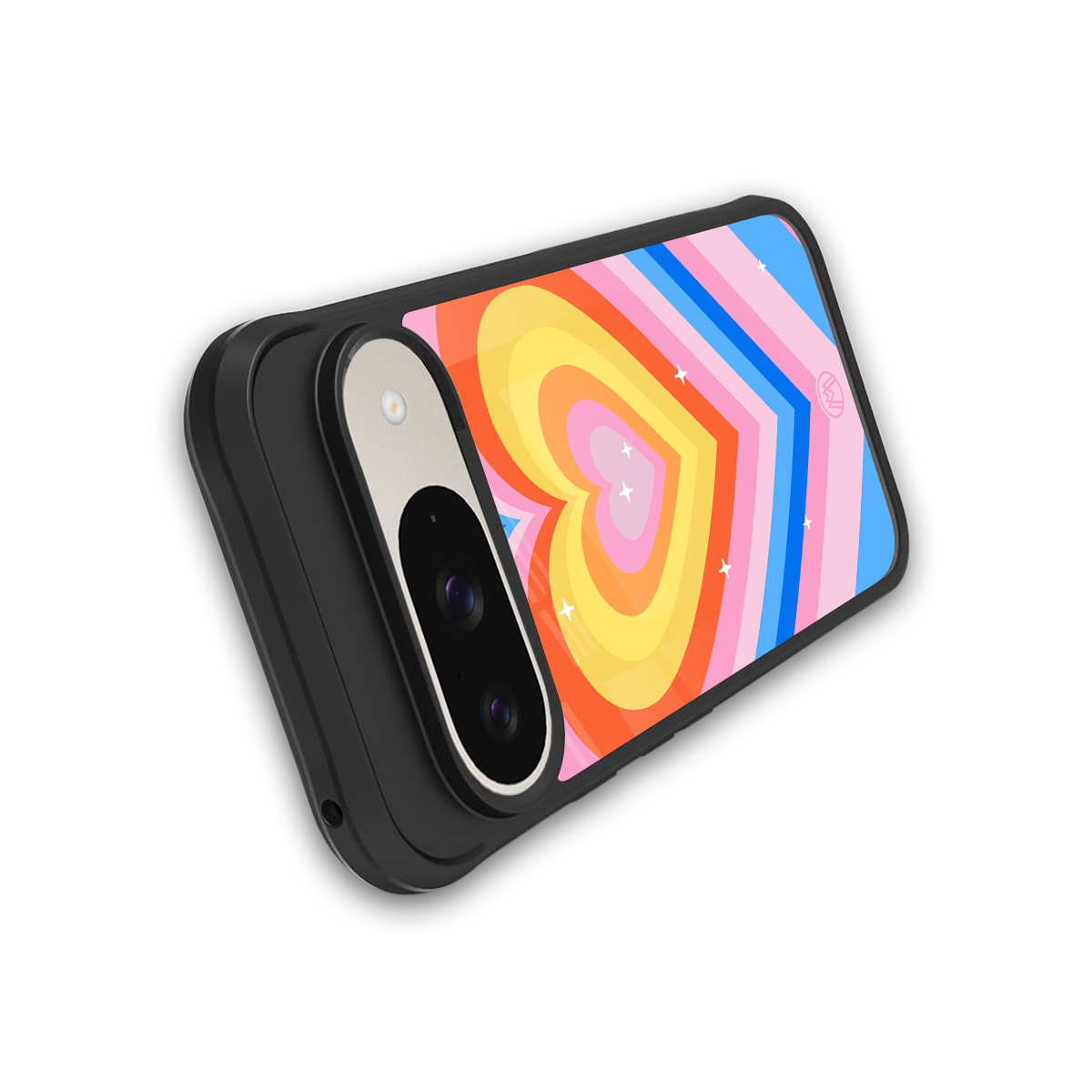 y2k rainbow hearts back phone cover | glass case for google pixel 9