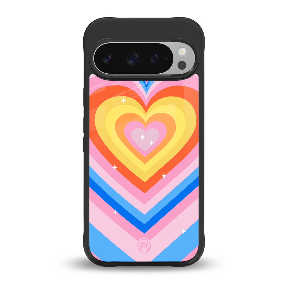 y2k rainbow hearts back phone cover | glass case for google pixel 9 pro xl