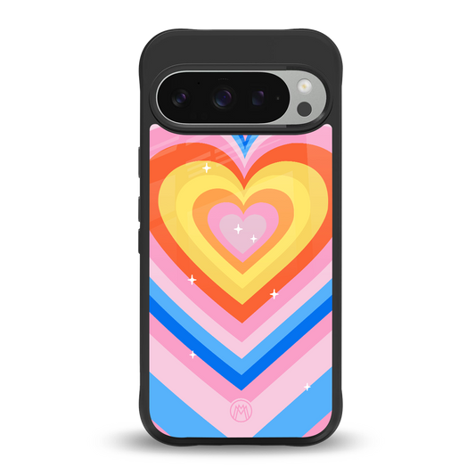 y2k rainbow hearts back phone cover | glass case for google pixel 9 pro xl