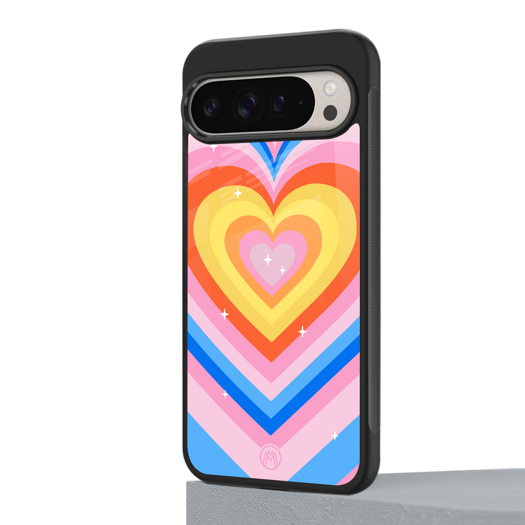 y2k rainbow hearts back phone cover | glass case for google pixel 9 pro