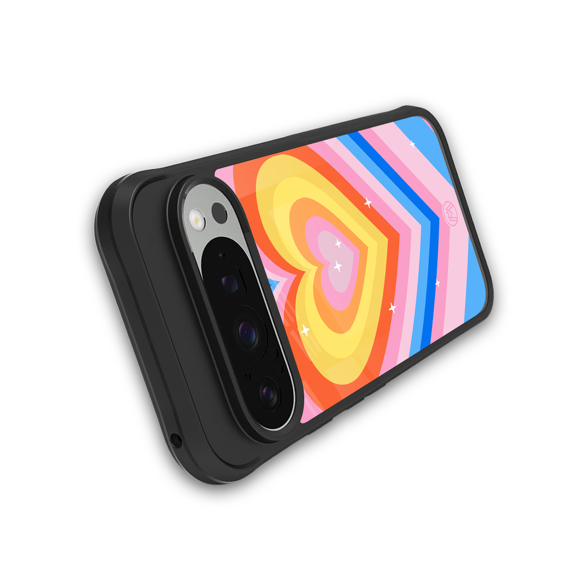 y2k rainbow hearts back phone cover | glass case for google pixel 9 pro xl