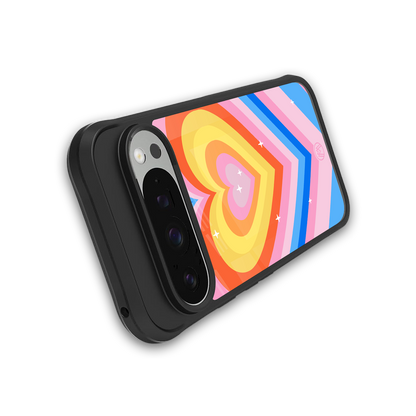 y2k rainbow hearts back phone cover | glass case for google pixel 9 pro xl