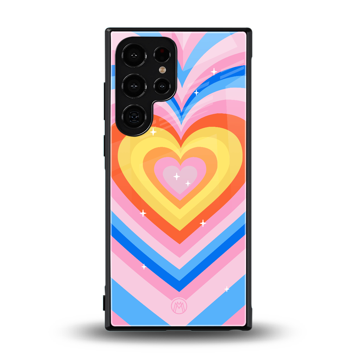 y2k rainbow hearts back phone cover | glass case for samsung galaxy s23 ultra
