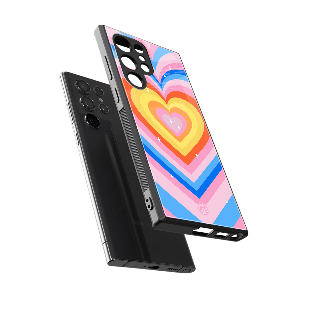 y2k rainbow hearts back phone cover | glass case for samsung galaxy s23 ultra