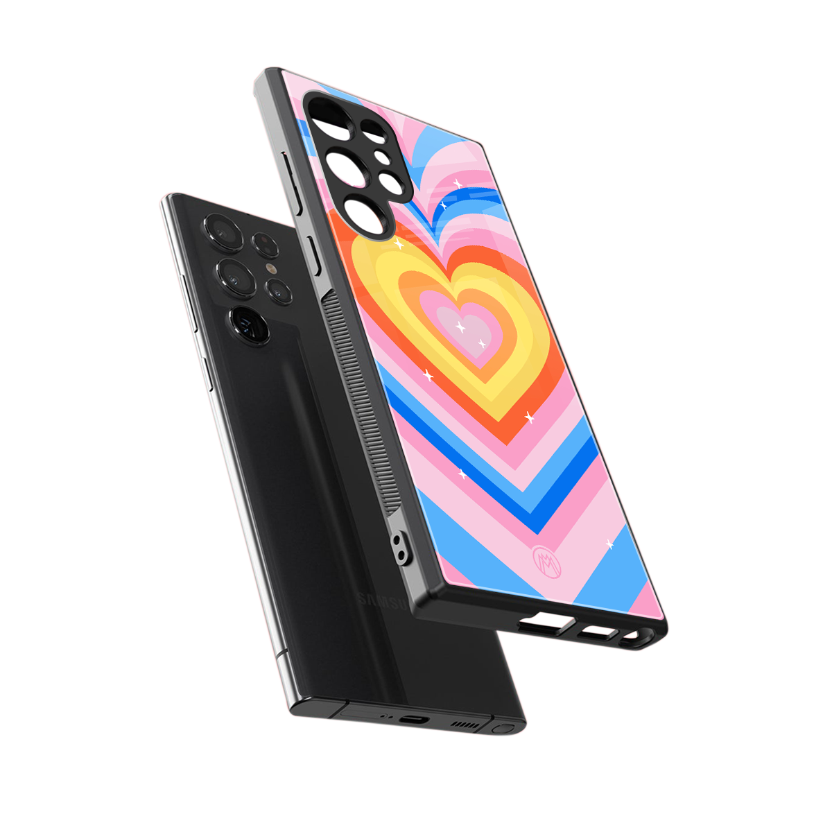 y2k rainbow hearts back phone cover | glass case for samsung galaxy s23 ultra