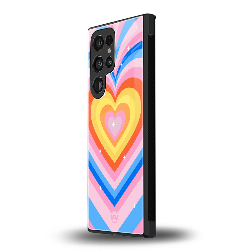 y2k rainbow hearts back phone cover | glass case for samsung galaxy s23 ultra
