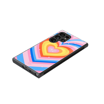 y2k rainbow hearts back phone cover | glass case for samsung galaxy s24 ultra