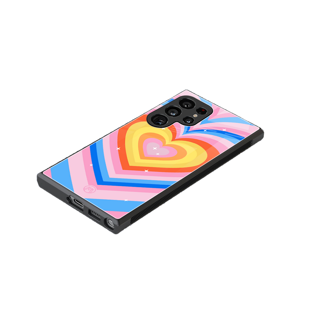 y2k rainbow hearts back phone cover | glass case for samsung galaxy s23 ultra