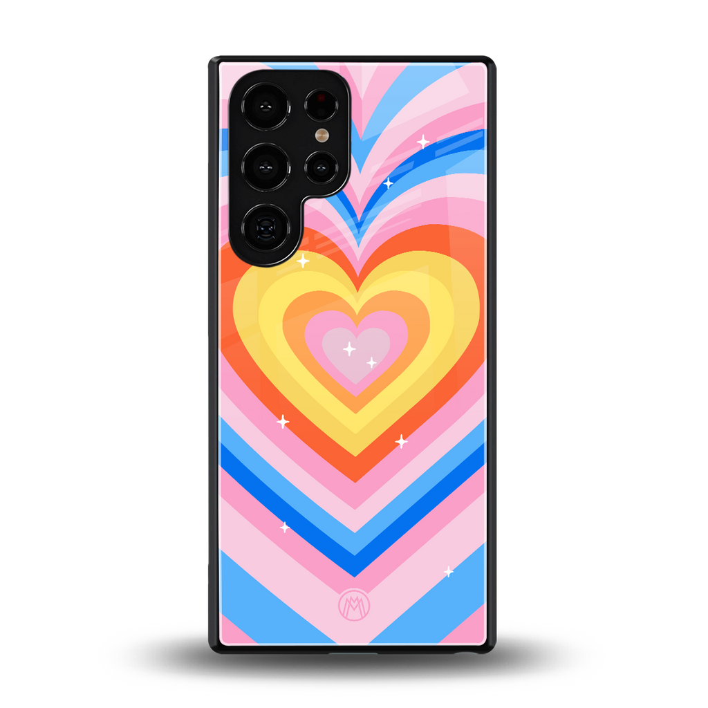 y2k rainbow hearts back phone cover | glass case for samsung galaxy s25 ultra