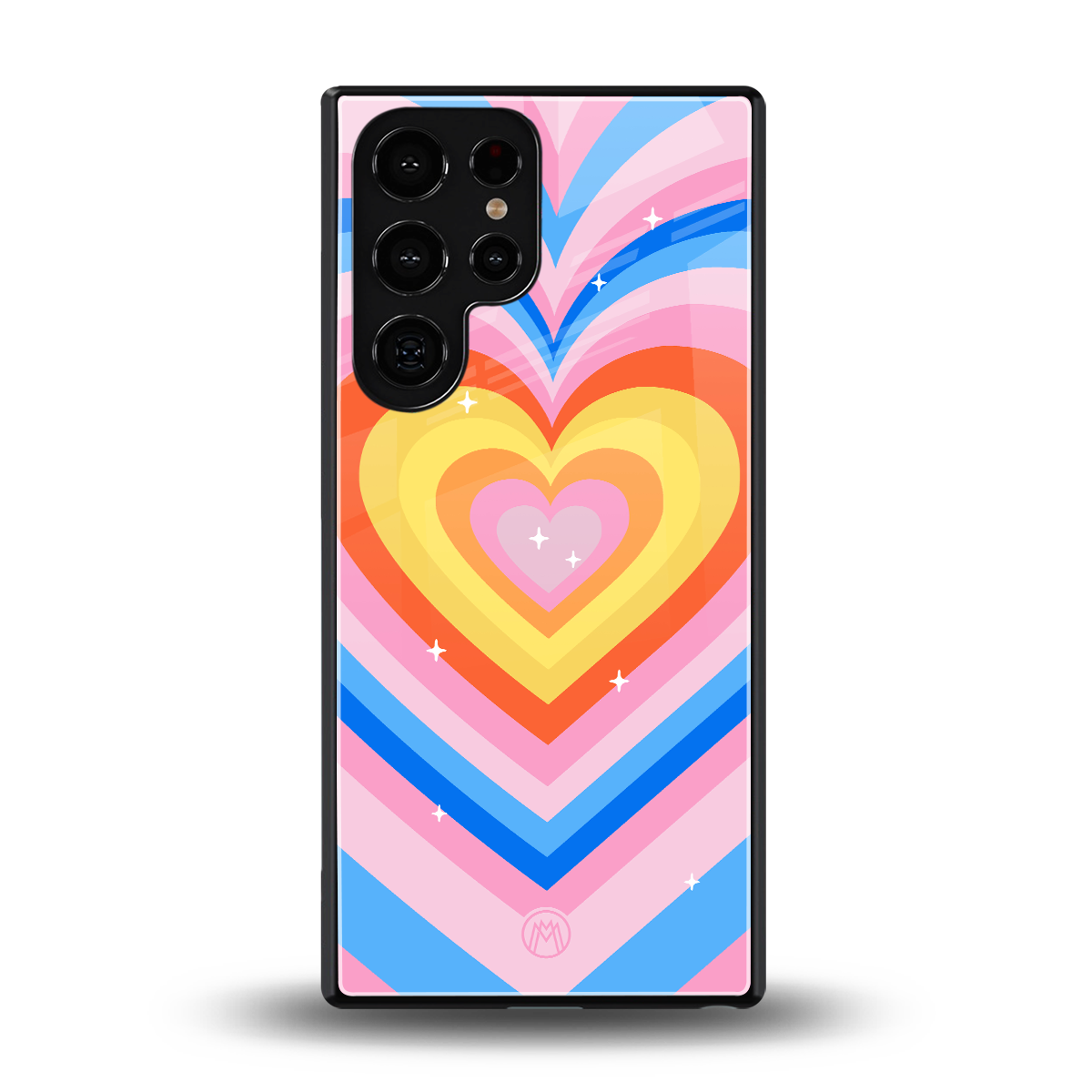 y2k rainbow hearts back phone cover | glass case for samsung galaxy s25 ultra