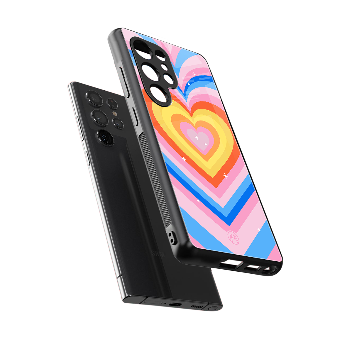 y2k rainbow hearts back phone cover | glass case for samsung galaxy s25 ultra
