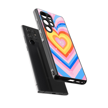 y2k rainbow hearts back phone cover | glass case for samsung galaxy s25 ultra