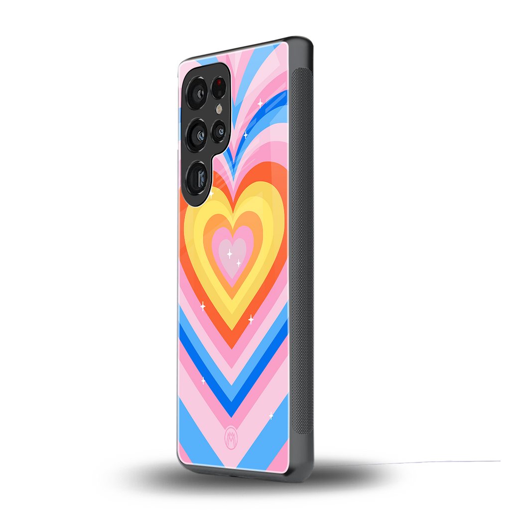 y2k rainbow hearts back phone cover | glass case for samsung galaxy s25 ultra