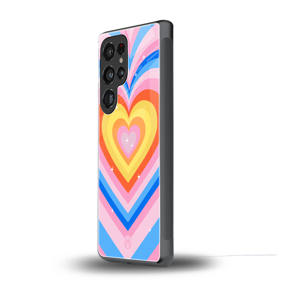 y2k rainbow hearts back phone cover | glass case for samsung galaxy s25 ultra