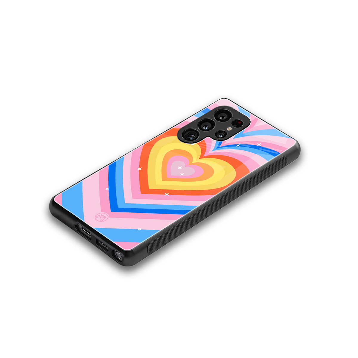 y2k rainbow hearts back phone cover | glass case for samsung galaxy s25 ultra