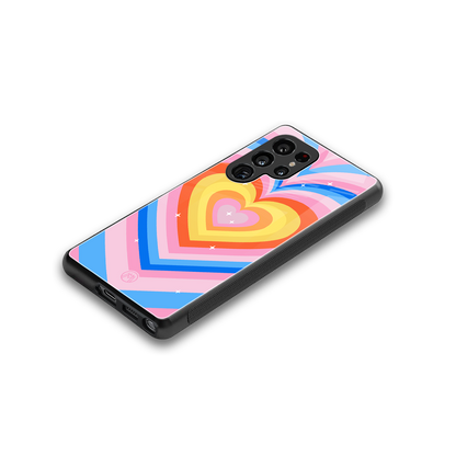 y2k rainbow hearts back phone cover | glass case for samsung galaxy s25 ultra