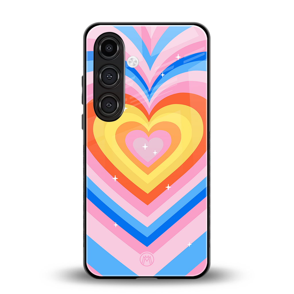 y2k rainbow hearts back phone cover | glass case for samsung galaxy s25