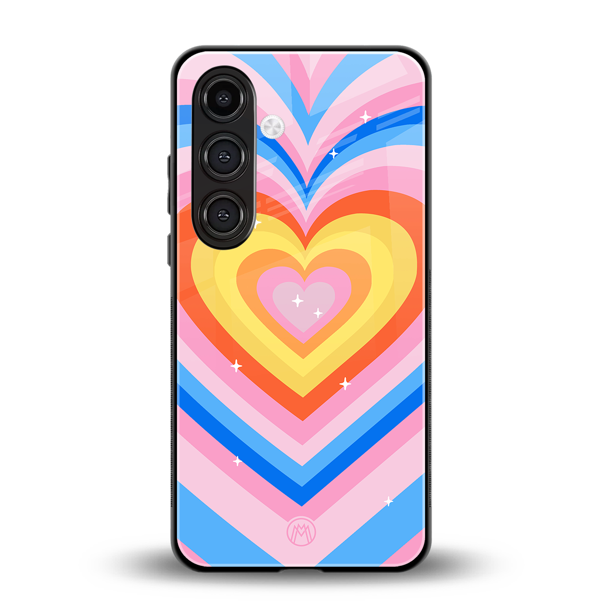 y2k rainbow hearts back phone cover | glass case for samsung galaxy s23 plus