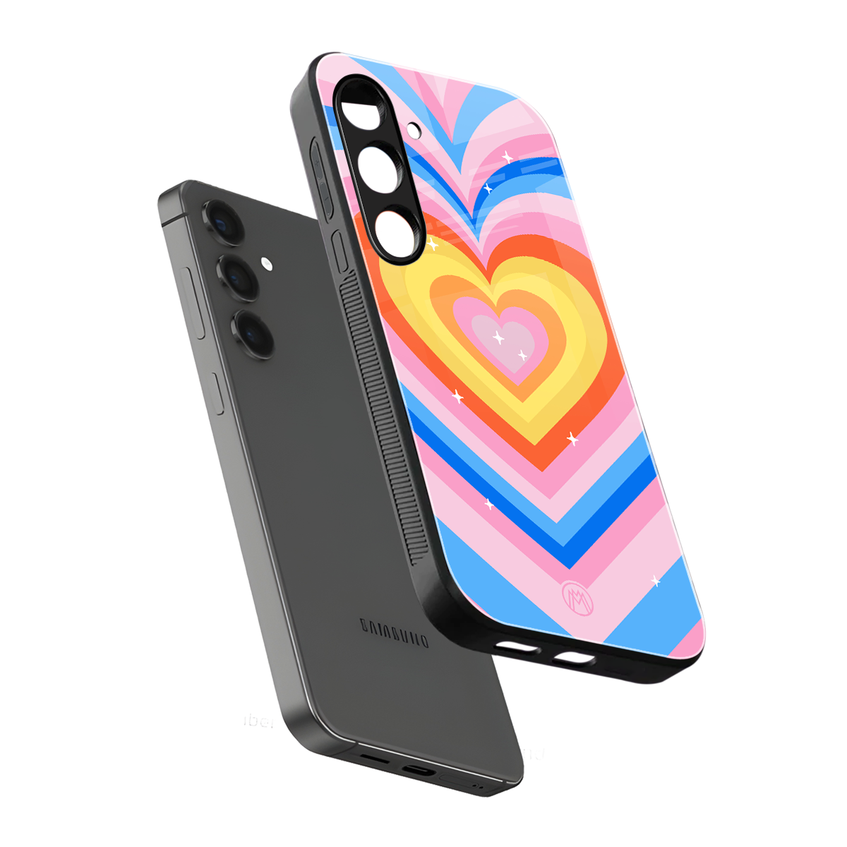 y2k rainbow hearts back phone cover | glass case for samsung galaxy s25 plus