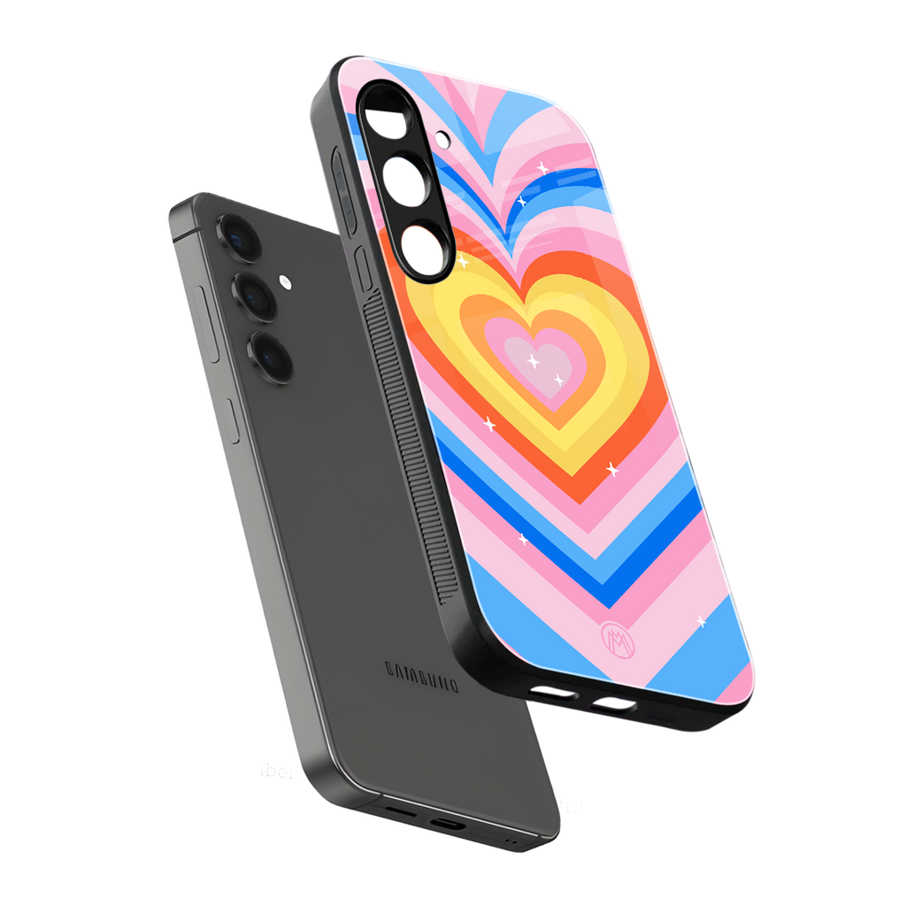 y2k rainbow hearts back phone cover | glass case for samsung galaxy s24 plus