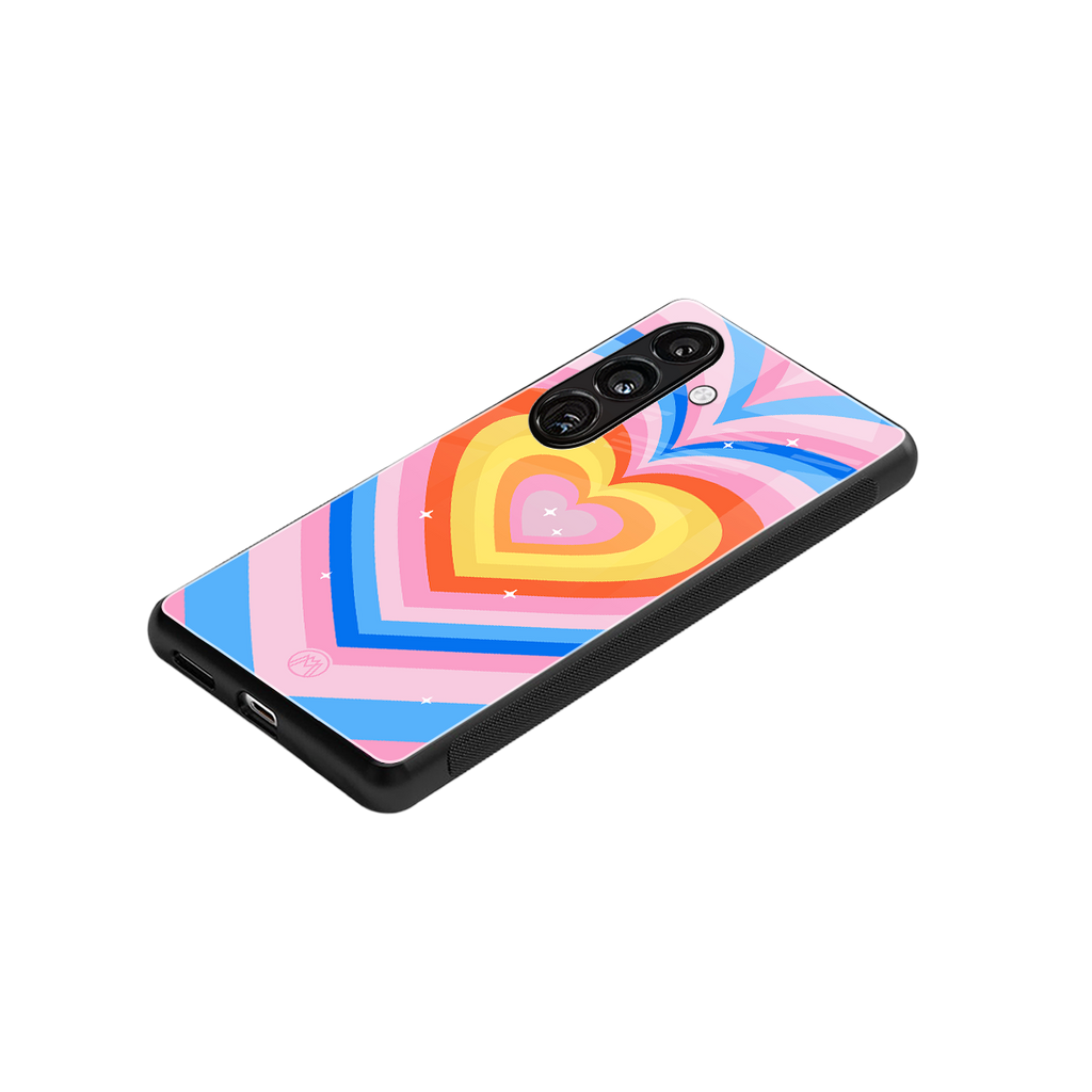 y2k rainbow hearts back phone cover | glass case for samsung galaxy s24 plus