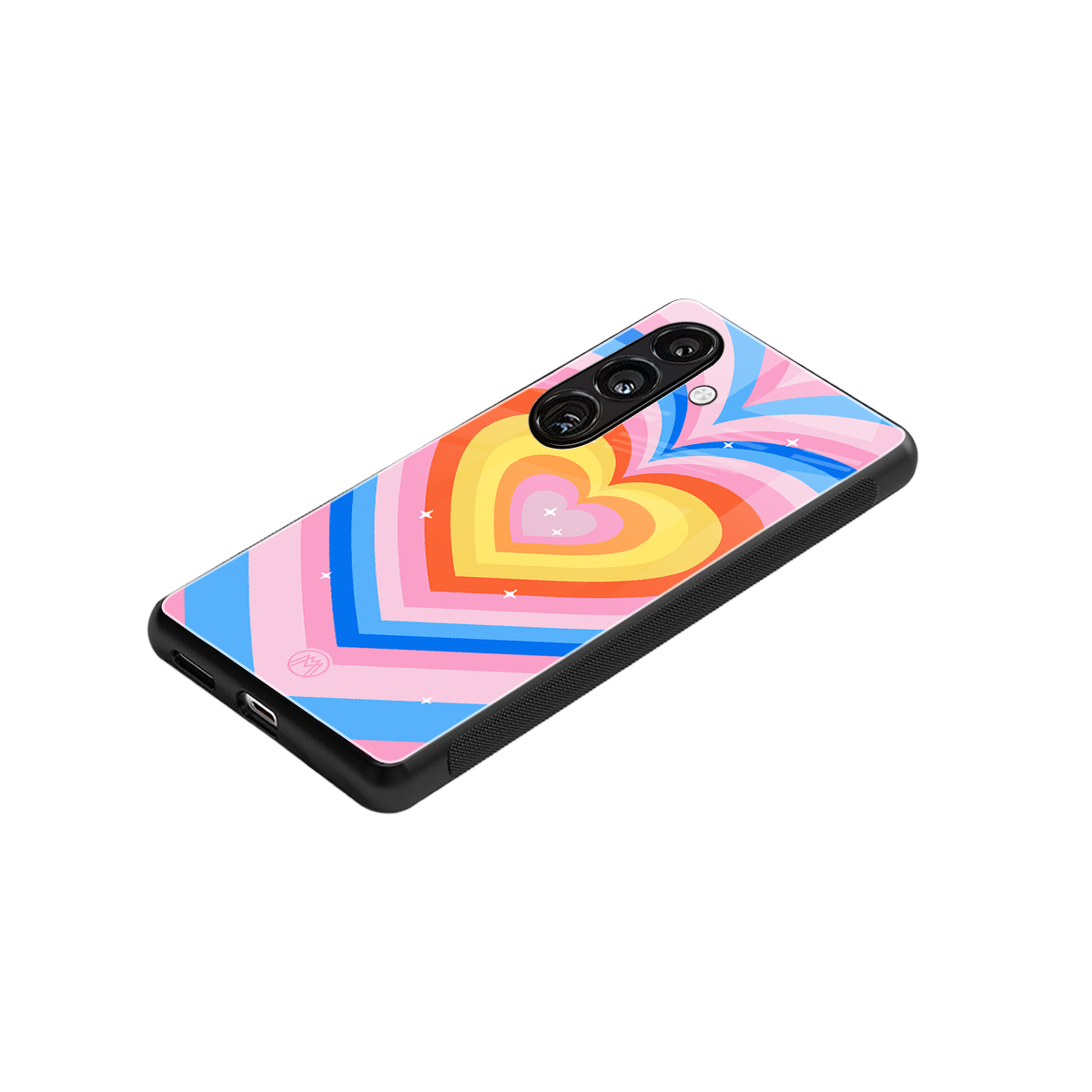 y2k rainbow hearts back phone cover | glass case for samsung galaxy s24 plus
