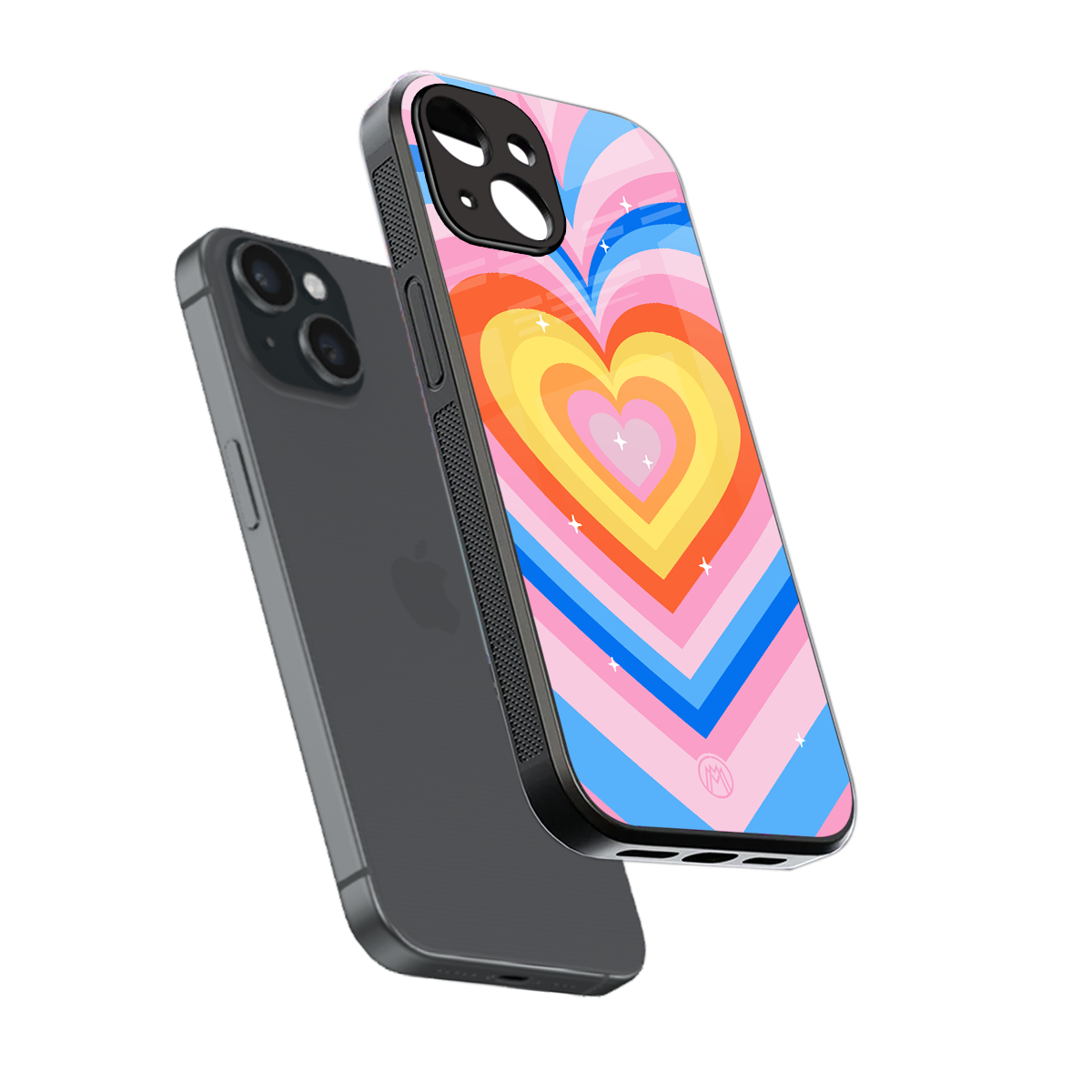y2k rainbow hearts back phone cover | glass case for iphone 15