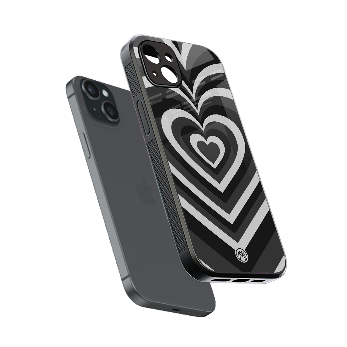 y2k retro black hearts back phone cover | glass case for iphone 15 plus