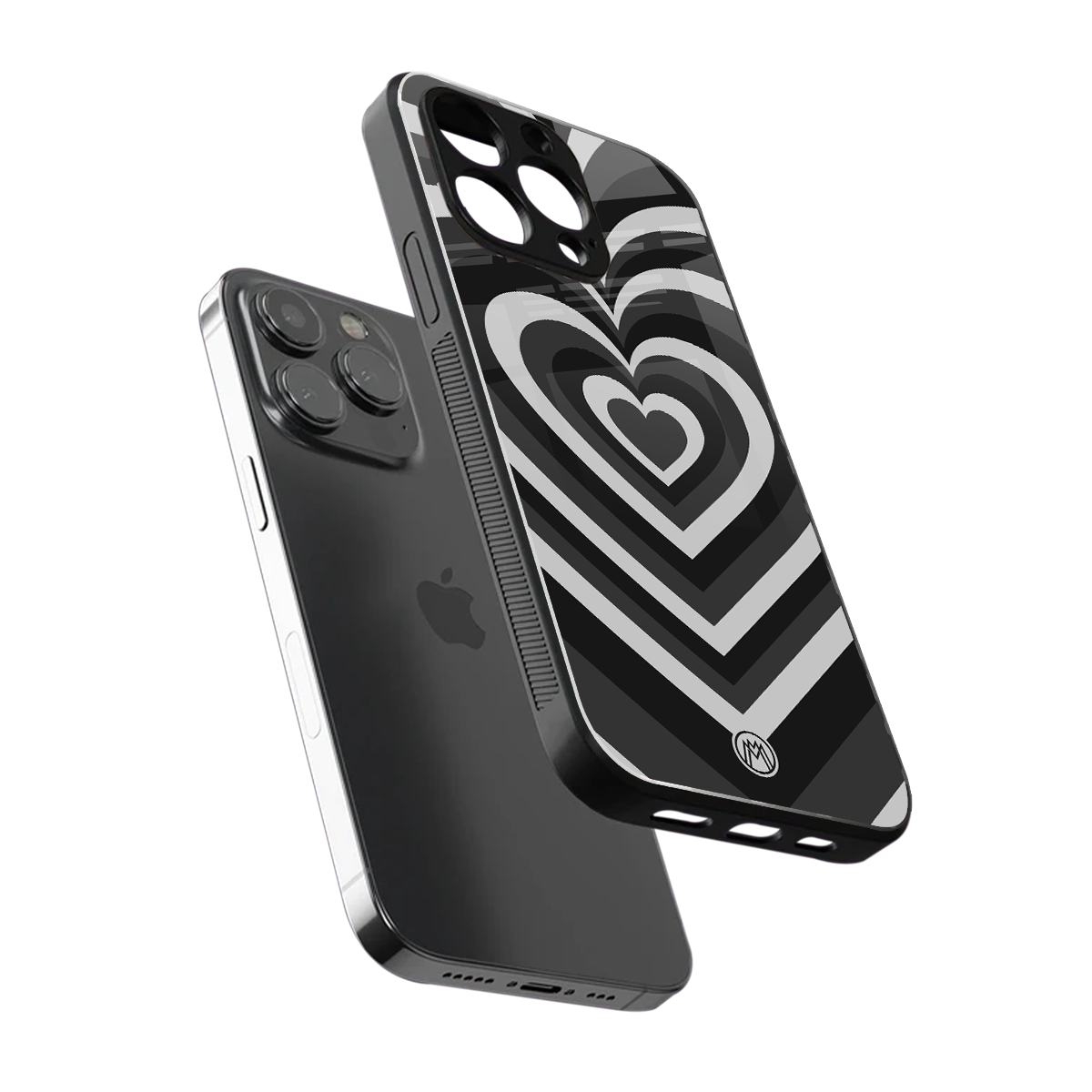 y2k retro black hearts back phone cover | glass case for iphone 16 pro max