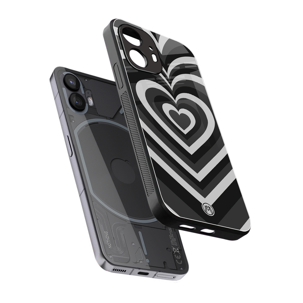 y2k retro black hearts back phone cover | glass case for nothing phone 2