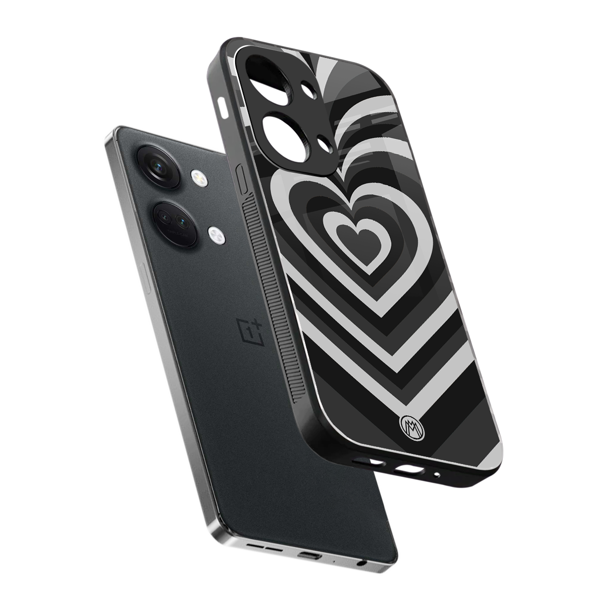 y2k retro black hearts back phone cover | glass case for oneplus nord 3