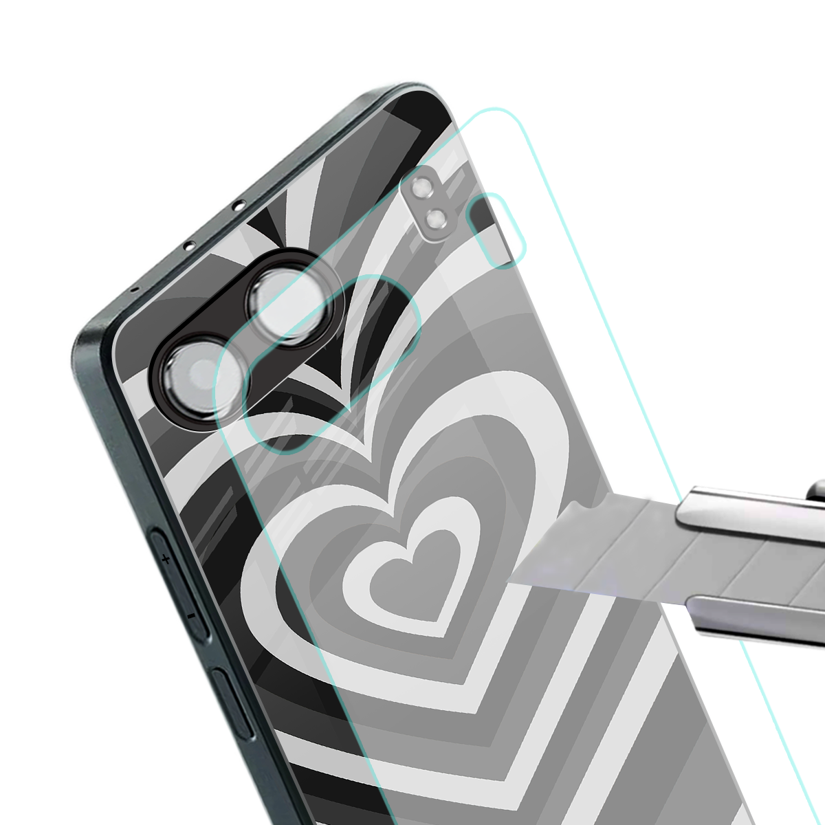 y2k retro black hearts back phone cover | glass case for oneplus nord 4
