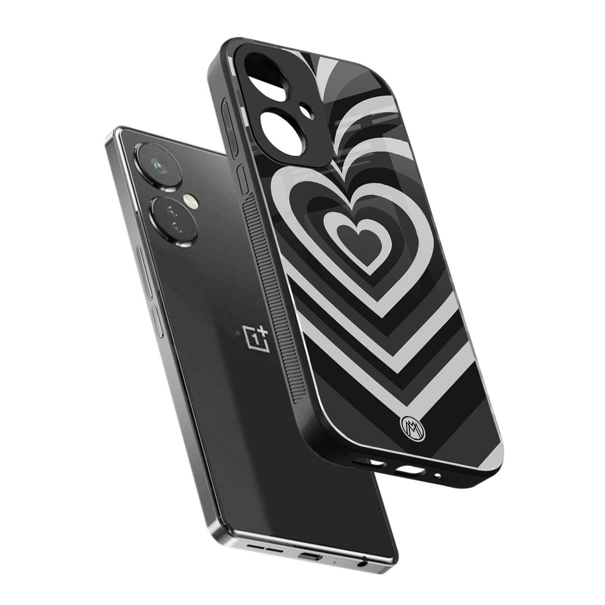 y2k retro black hearts back phone cover | glass case for oneplus nord ce 3