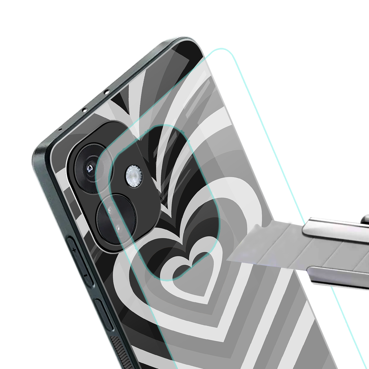 y2k retro black hearts back phone cover | glass case for oneplus nord ce 3