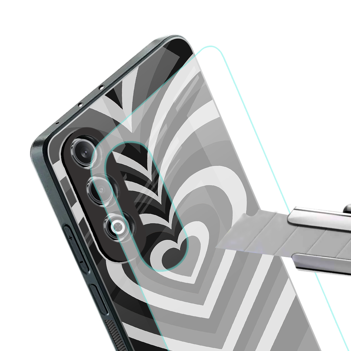 y2k retro black hearts back phone cover | glass case for oneplus nord ce 4