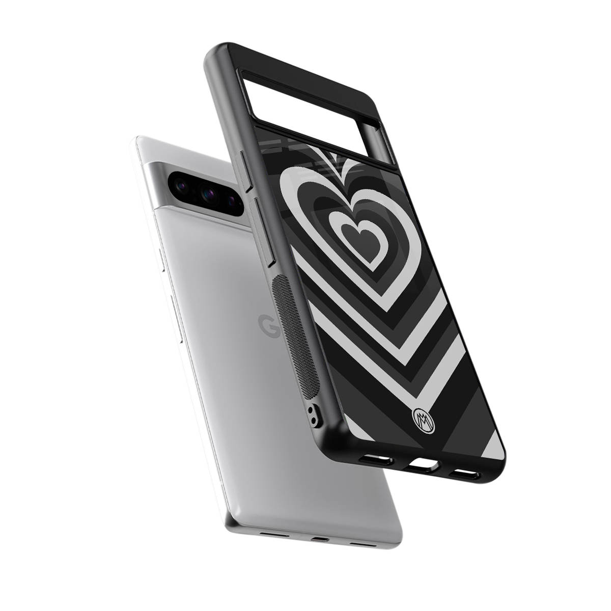 y2k retro black hearts back phone cover | glass case for google pixel 8 pro