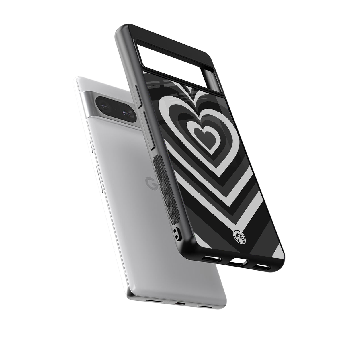 y2k retro black hearts back phone cover | glass case for Google Pixel 8