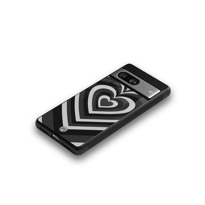 y2k retro black hearts back phone cover | glass case for Google Pixel 8