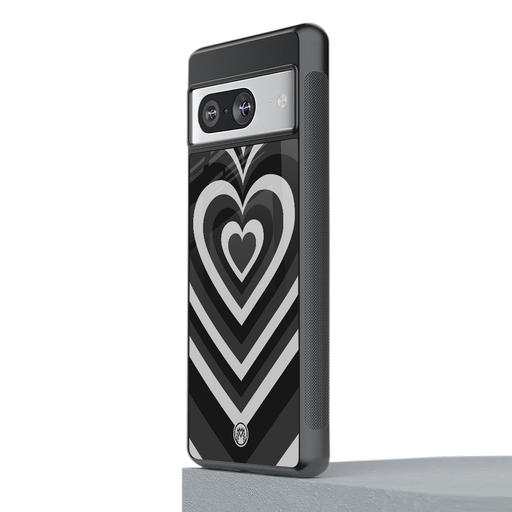 y2k retro black hearts back phone cover | glass case for Google Pixel 8